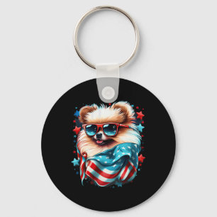 Of July Patriotic Pomeranian Dog Us Flag Key Ring