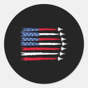Of July Patriotic Red White Blue Usa Flag Fighter Classic Round Sticker
