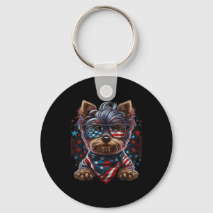 Of July Patriotic Yorkie Dog Us Flag Key Ring