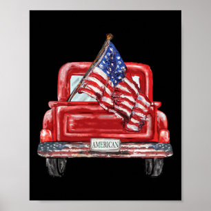 Of July Red Truck American Flag Independence Day U Poster