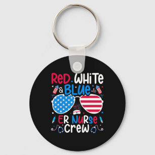 Of July Red White Blue Er Nurse Crew Patriotic Nur Key Ring