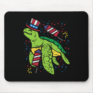 Of July Sea Turtle American Flag America Men Women Mouse Pad