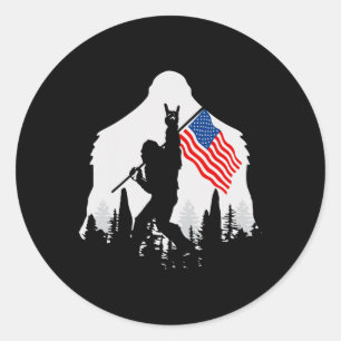Of July Shirt Bigfoot Sasquatch Usa American Flag Classic Round Sticker