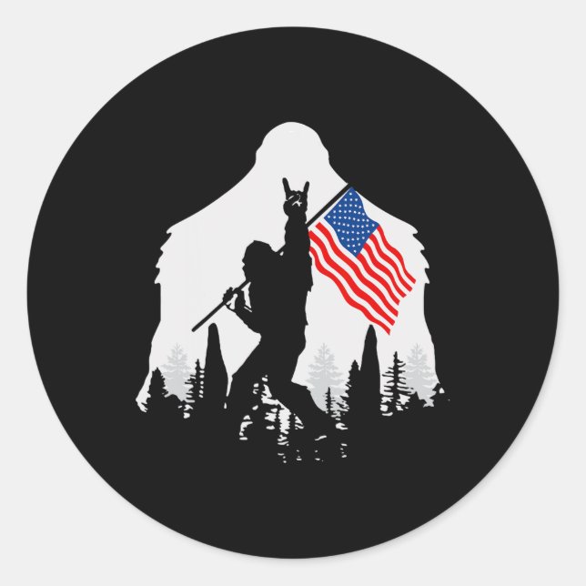 Of July Shirt Bigfoot Sasquatch Usa American Flag  Classic Round Sticker (Front)