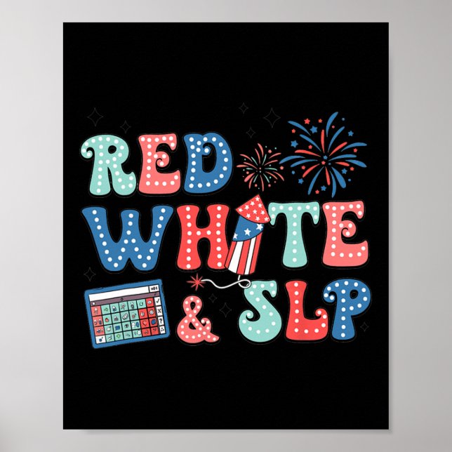 Of July Speech Therapy Red White Slp Speech Pathol Poster (Front)