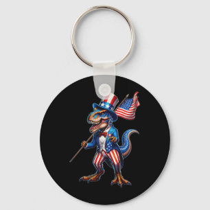 Of July T-rex Usa Patriotic American Flag Dinosaur Key Ring