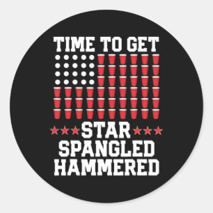 Of July T Shirt Gift Beer Pong American Flag Drink Classic Round Sticker