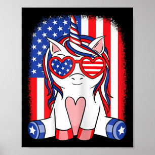 Of July Unicorn American Flag Patriotic Women Girl Poster