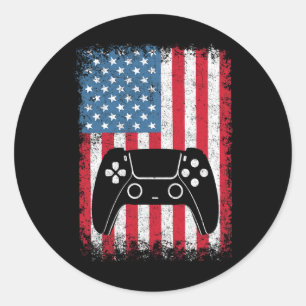 Of July Video Game Gamer Kids Boys Men Usa T Shirt Classic Round Sticker