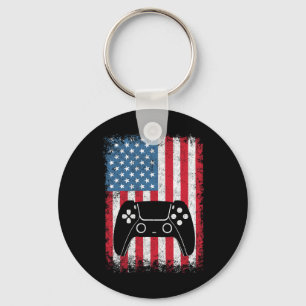 Of July Video Game Gamer Kids Boys Men Usa T Shirt Key Ring