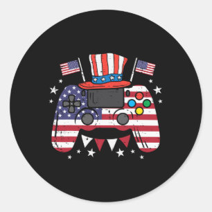 Of July Video Gamer Us Flag Gaming Patriot Boys Ki Classic Round Sticker