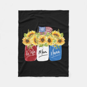 Of July Wife Mum Nana Sunflower With American Flag Fleece Blanket