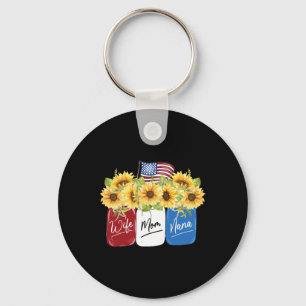 Of July Wife Mum Nana Sunflower With American Flag Key Ring
