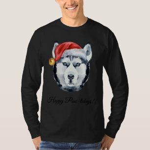 Of Siberian Husky With Santa Hat Happy Pawlidays! T-Shirt