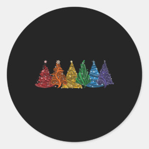 Of Six Lgbtq Pride Rainbow Christmas Trees Vector Classic Round Sticker