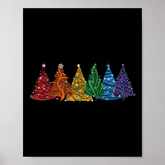 Of Six Lgbtq Pride Rainbow Christmas Trees Vector  Poster (Front)