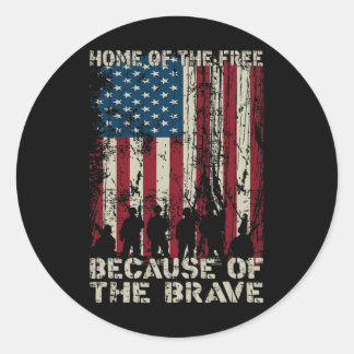 Of The Free Because Of The Brave Distress American Classic Round Sticker