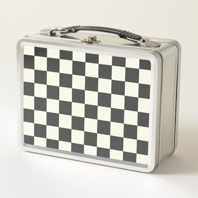 Off Black and Off White Checkerboard Metal Lunch Box (Front)