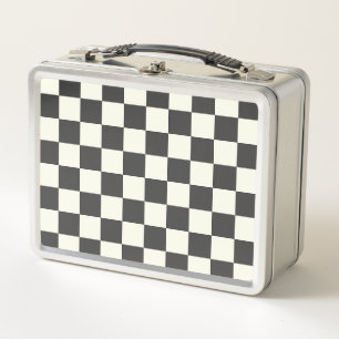 Off Black and Off White Chequerboard Metal Lunch Box