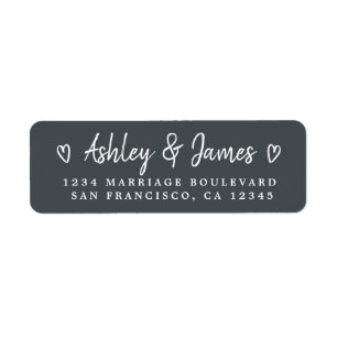 Off Black Heart Script Couple Return Address  Label