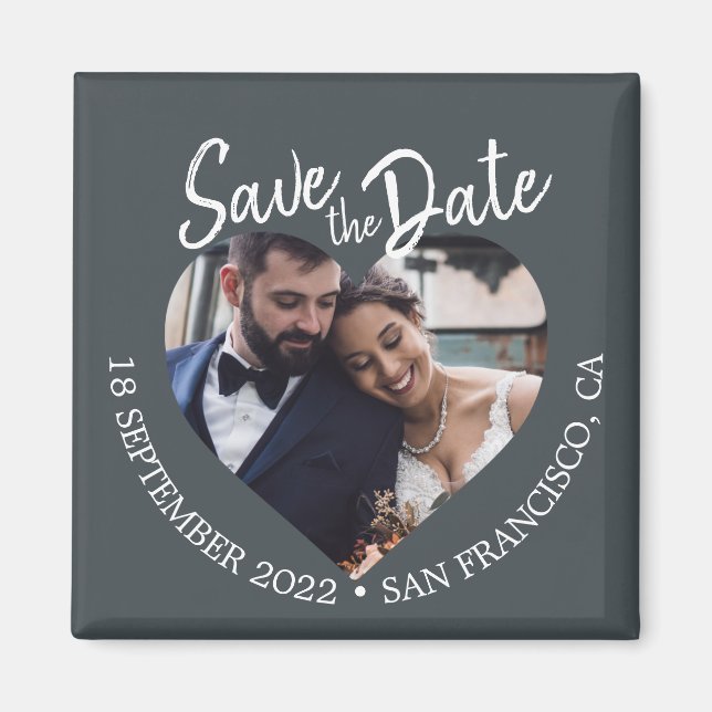 Off-Black Photo Modern Script Save the Date Magnet (Front)