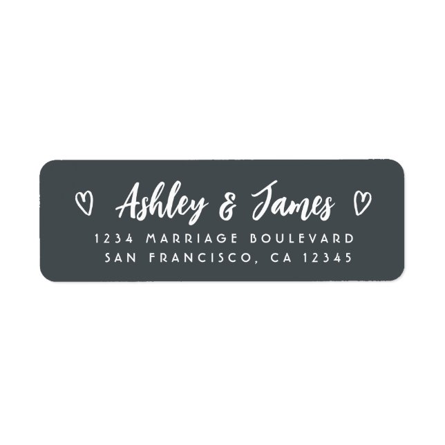 Off-Black Script Couple Wedding Return Address Label (Front)