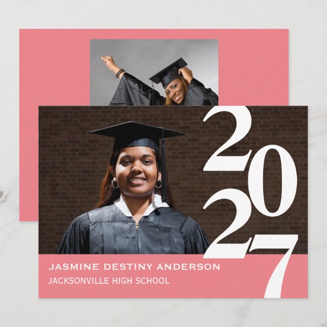 Off Centre Large Numbers - Graduation Announcement (Front/Back)