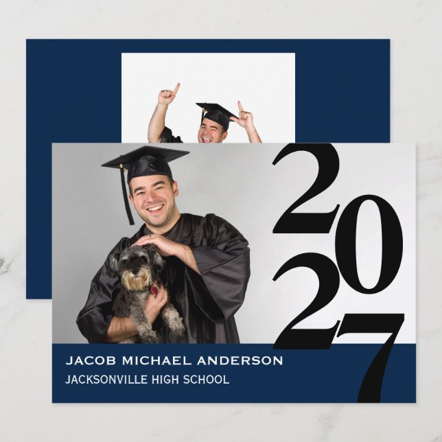 Off Centre Large Numbers - Graduation Announcement (Front/Back)