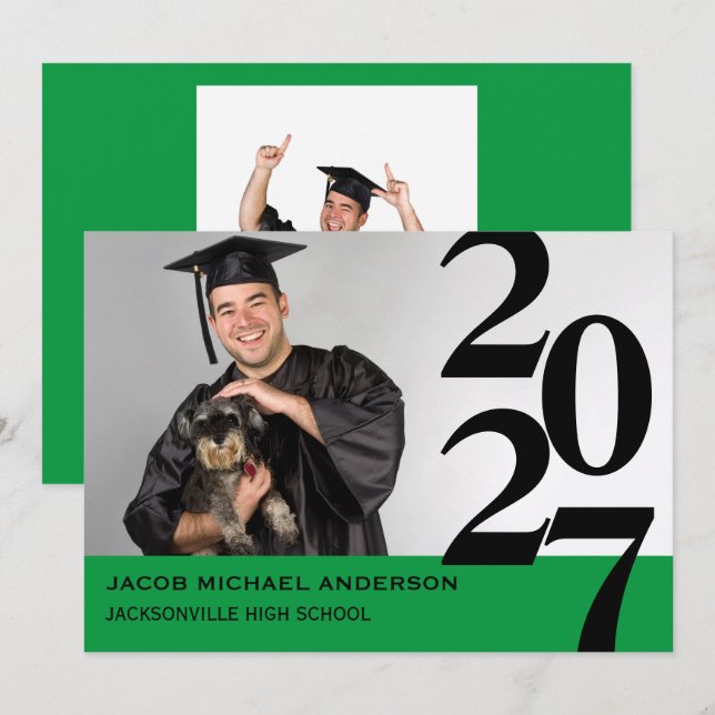 Off Centre Large Numbers - Graduation Announcement (Front/Back)