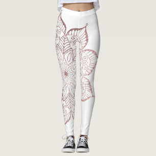 Off-Centred Rose Gold Faux Glitter Mandala, White Leggings