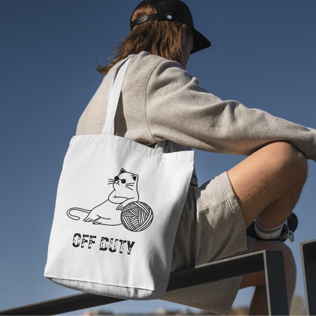 Off Duty Lazy Cat - Cute and Funny Bored Cat Two-T Tote Bag (Creator Uploaded)
