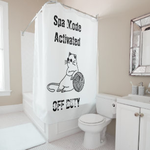 Off Duty Lazy Cat. Funny Spa Mode Activated Shower Curtain