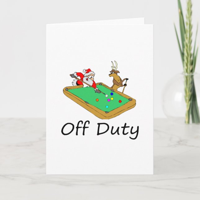 Off Duty Santa (Playing Pool) Holiday Card (Front)
