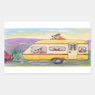 Off on their holidays - Corgi dogs in a caravan Rectangular Sticker