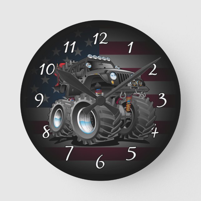 Off road 4x4 cartoon round clock (Front)