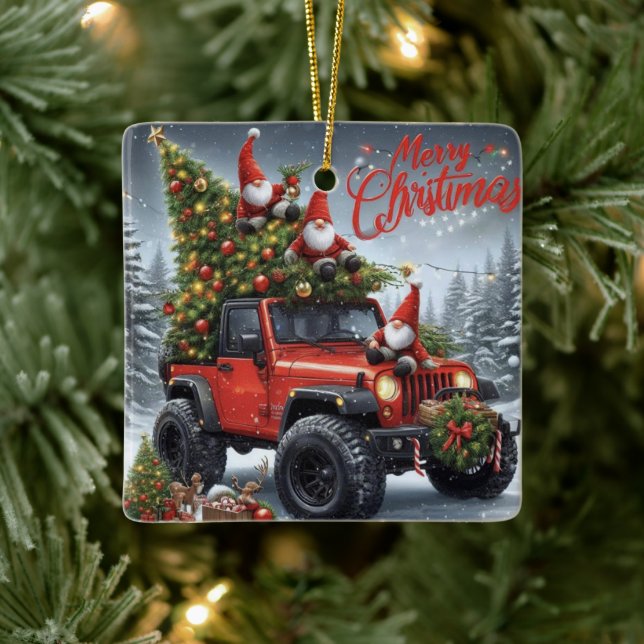 Off-Road Christmas Gnomes Ceramic Ornament (Tree)