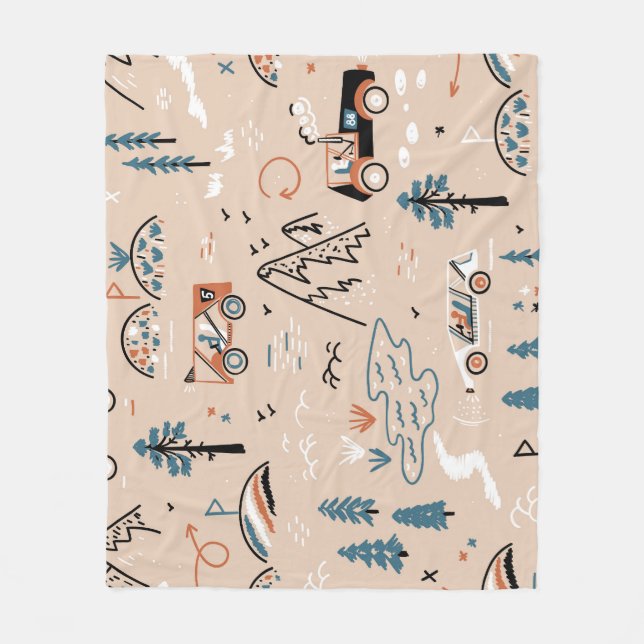 Off-road racing, vintage seamless. fleece blanket (Front)