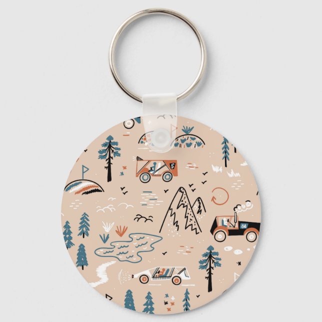 Off-road racing, vintage seamless. key ring (Front)