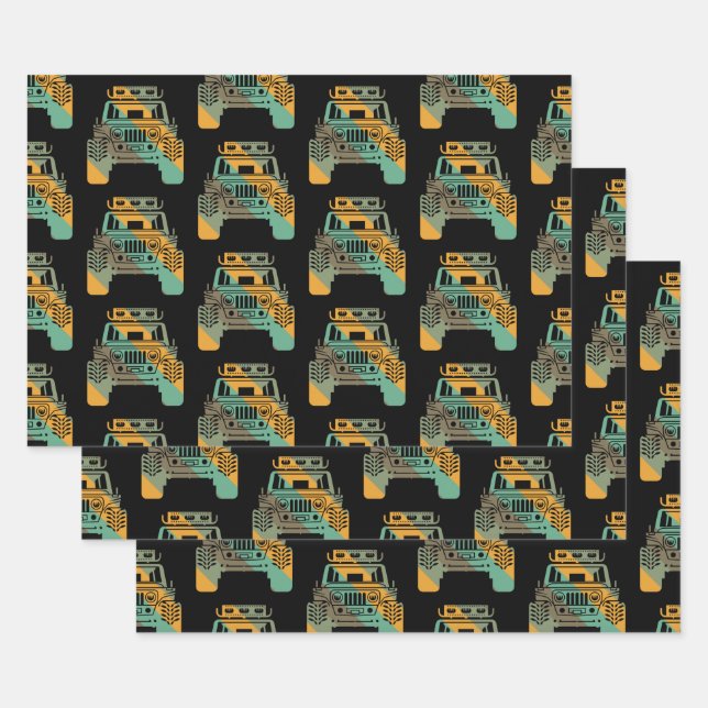 Off Road Retro Style 4x4 Vehicle Car Lover Offroad Wrapping Paper Sheet (Set)
