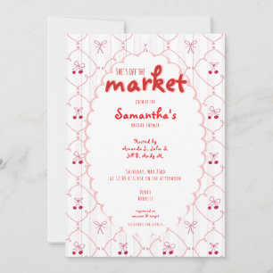 Off The Market Coquette Bow Cherry Bridal Shower Invitation