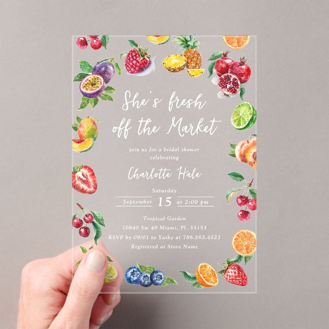 Off The Market Farmers Bridal Shower Acrylic Invitations (Insitu (Handheld))