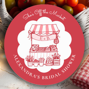 Off the Market Farmers Red Modern Bridal Shower Classic Round Sticker