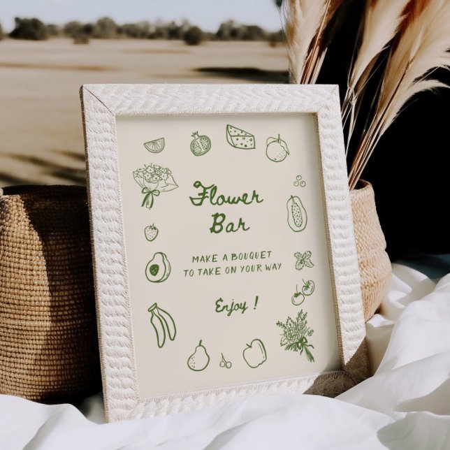 Off The Market Green Hand Drawn Flower Bar Poster (Creator Uploaded)