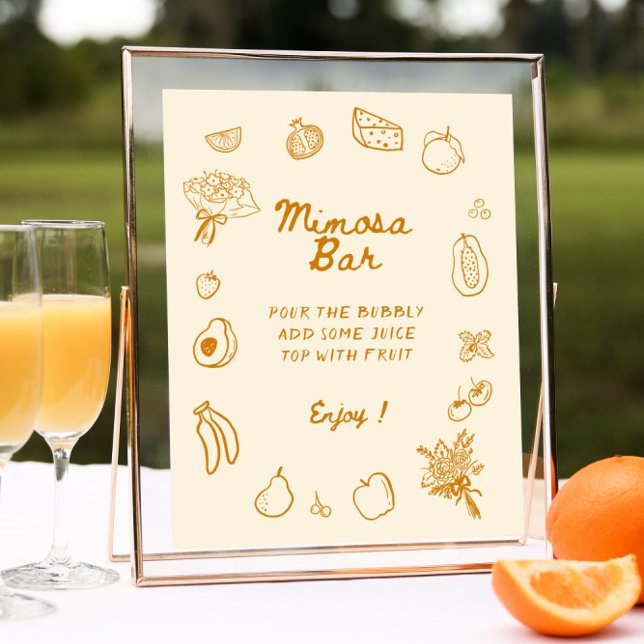 Off The Market Orange Hand Drawn Mimosa Bar Poster (Creator Uploaded)