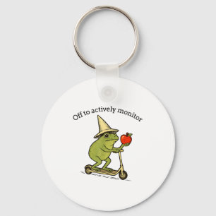 Off to actively monitor frog weirdcore meme saying key ring