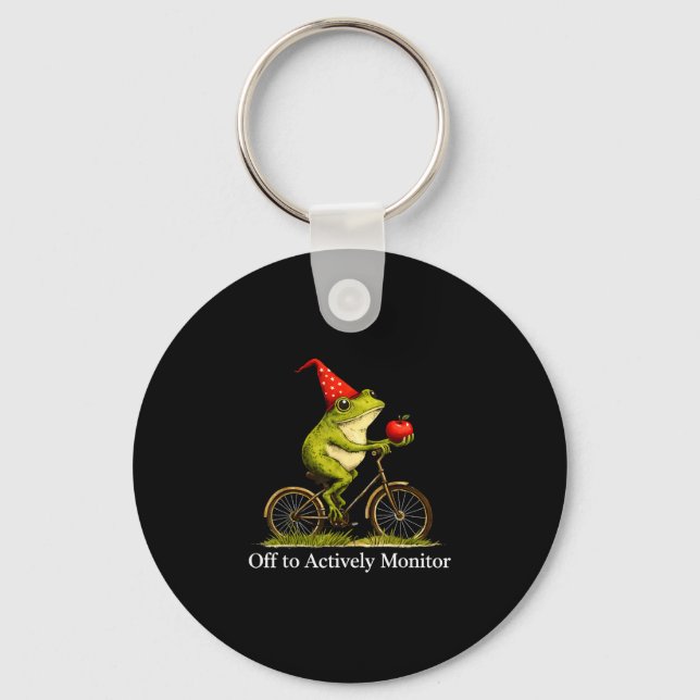 Off to actively monitor funny frog cycling teacher key ring (Front)