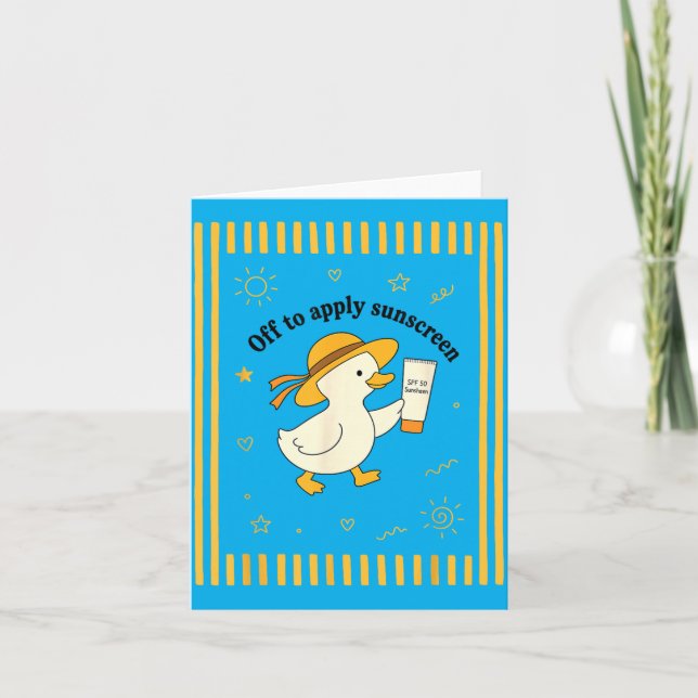 Off to Apply Sunscreen Duck Summer Beach Vacation Card (Front)
