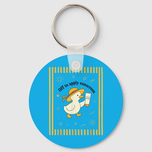 Off to Apply Sunscreen Duck Summer Beach Vacation Key Ring (Front)