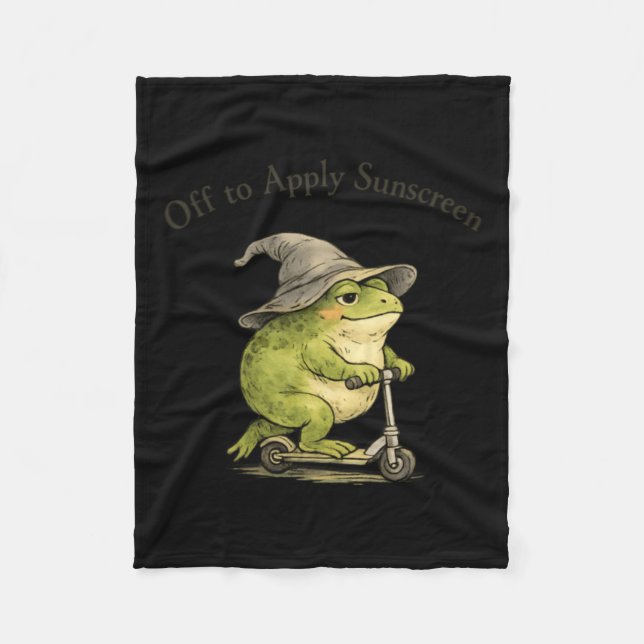 Off To Apply Sunscreen Frog Funny Summer Meme Fleece Blanket (Front)