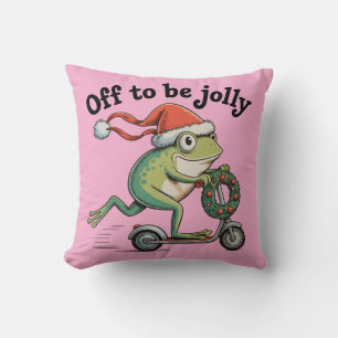 Off To Be Jolly – Christmas Frog on Scooter Cushion